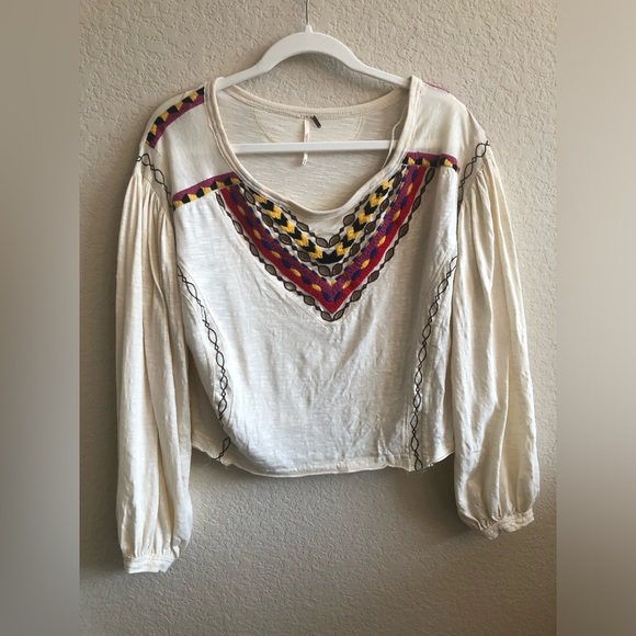 Free people embroidered long sleeve crop top size medium - Picture 8 of 10